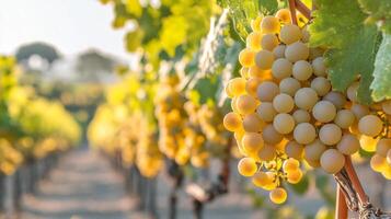 Close-up of a Ripe Grape Cluster Hanging from a Vine photo