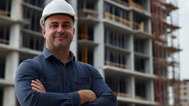 Construction Worker Standing in Front of a Building Under Construction photo
