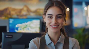 Portrait of a Young Woman Smiling in an Office Setting photo