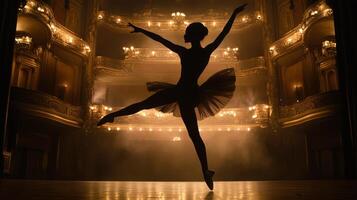 Ballerina Silhouette Performing on a Stage with Ornate Backdrop photo