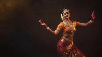 A Woman in Traditional Indian Attire Performing a Dance photo