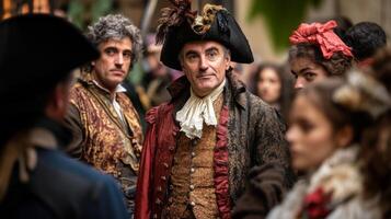 A Man in a Feathered Hat Standing Amongst a Crowd photo