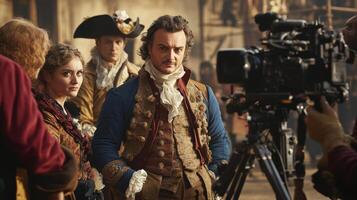 Man in Elaborate Costume Standing on a Film Set photo