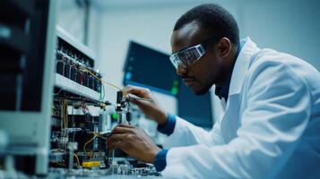 A Black Male Scientist Working on a Machine in a Laboratory photo