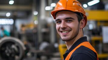 Portrait of a Smiling Man in a Hard Hat and Safety Vest photo