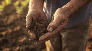 Close-up of Farmer's Hands Holding Soil in a Field photo