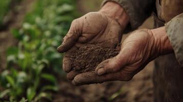 Close-up of a Hand Holding Soil in a Field photo