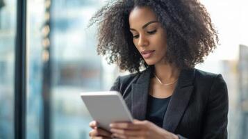 A Businesswoman Using a Tablet in an Office Setting photo