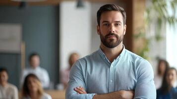 Confident Man with Folded Arms in a Business Setting photo