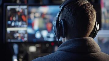 A Gamer Wearing Headphones and Looking at a Computer Screen photo