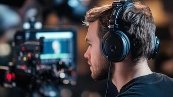 A Man Wearing Headphones in a Film Studio photo