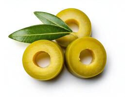 Sliced olive fruit on white background photo
