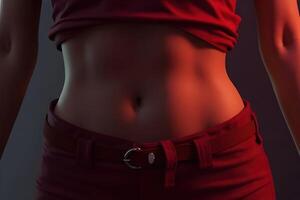 Close-Up of Women's Midriff in Stylish Outfit with Warm Lighting photo