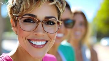 Smiling Individuals in Focus with Natural Setting photo
