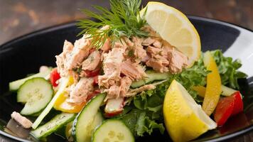 Tuna Salad Light tuna salad with crisp vegetables and a tangy dressing, presented to emphasize its fresh, healthy, and satisfying qualities. photo