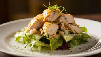 Chicken Salad Fresh chicken salad with crisp greens and a light vinaigrette, beautifully composed to highlight the freshness and simplicity of this classic dish photo
