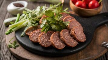 Goetta - German-American sausage made with pork, beef, oats, and spices. photo