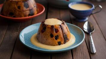 Spotted - Steamed suet pudding with dried fruits, often served with custard. photo