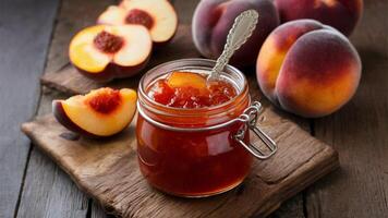 Marmalade, Peach or Sweet and tangy marmalade made from fresh peaches, perfect for spreading on toast or using in pastries. photo