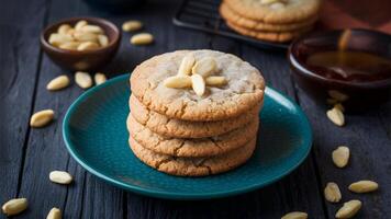 Pine Nut Cookies Delicate cookies made with pine nuts, offering a subtle nutty flavor and a light, crisp texture. photo