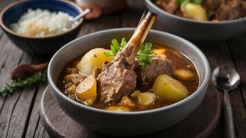 Lancashire Hotpot - Lamb stew with potatoes, slow-cooked until tender. photo
