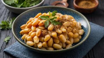 Limas with Cumin and Lima beans cooked with cumin, offering a flavorful and aromatic side dish with a hint of spice. photo