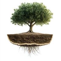 Olive and Green Leafy Trees on Soil Slice Ecological Nature Concept photo