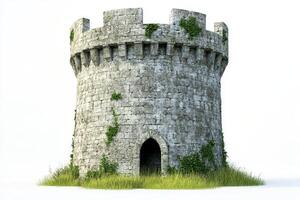 Medieval Stone Tower with Crenellated Battlements and Arched Windows photo