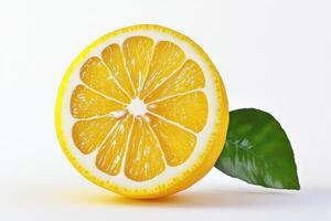 Lemon Cross-Section with Green Leaves photo