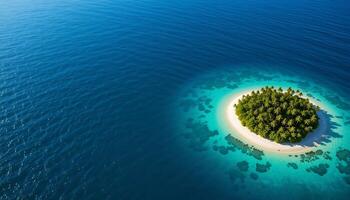 Serene blue ocean with tropical island, top down view ocean day background photo