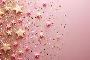 Pink background with stars and confetti photo