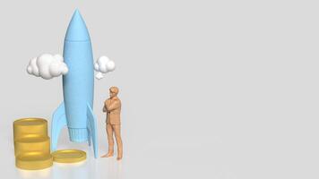 The Rocket and coins for Startup concept 3d Rendering. photo