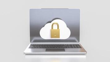 White cloud and Gold lock for Technology Security concept 3d Rendering. photo