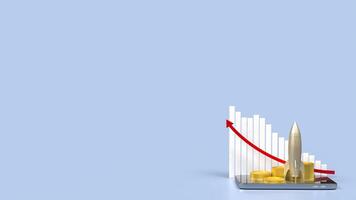Rocket and coins on Mobile phone for business concept 3d Rendering . photo