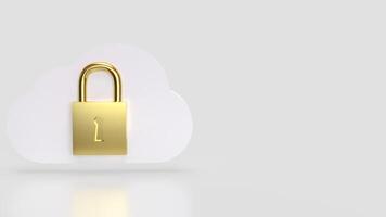 The White cloud and Gold lock for Technology Security concept 3d Rendering. photo