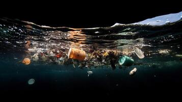 Polluted underwater scene reveals the impact of garbage in aquatic environments photo
