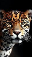 Majestic jaguar displaying striking coat and intense gaze against dark backdrop photo