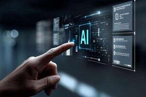 Interaction with artificial intelligence interface showcasing futuristic digital data presentation photo