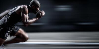 Runner sprints on track with dynamic motion blur showcasing power and speed photo