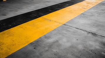 Concrete loading dock with distinct pallet marks and yellow safety line for cargo handling photo