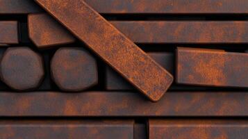 Rusted railroad spike texture background in rich iron brown tones showcasing aged metal surfaces photo