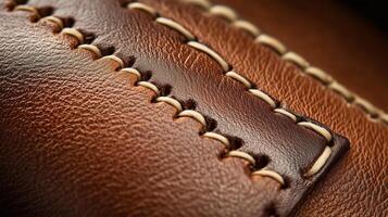 Detailed view of cognac brown leather with stitched accents showcasing fine craftsmanship photo