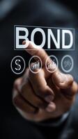 Pointing at digital bond data with interactive symbols showcasing financial governance framework photo