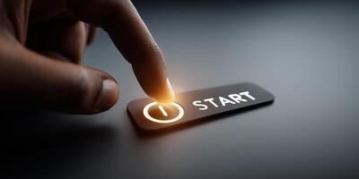 Pressing the glowing start button to activate privacy and security features in a digital interface photo