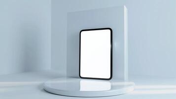 Floating tablet mockup with edge-to-edge display in minimalist white setting photo