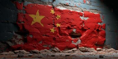 Abstract stone wall texture in colors of Chinese flag reflecting cultural heritage and history photo