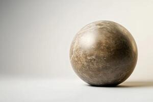 Smooth brown sphere resting on a light surface photo