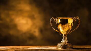 Golden trophy with blurred backdrop photo