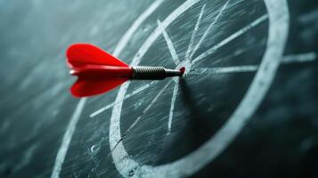 Dart hitting bullseye on chalkboard target photo