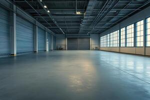 Large windowed industrial space concrete floor photo